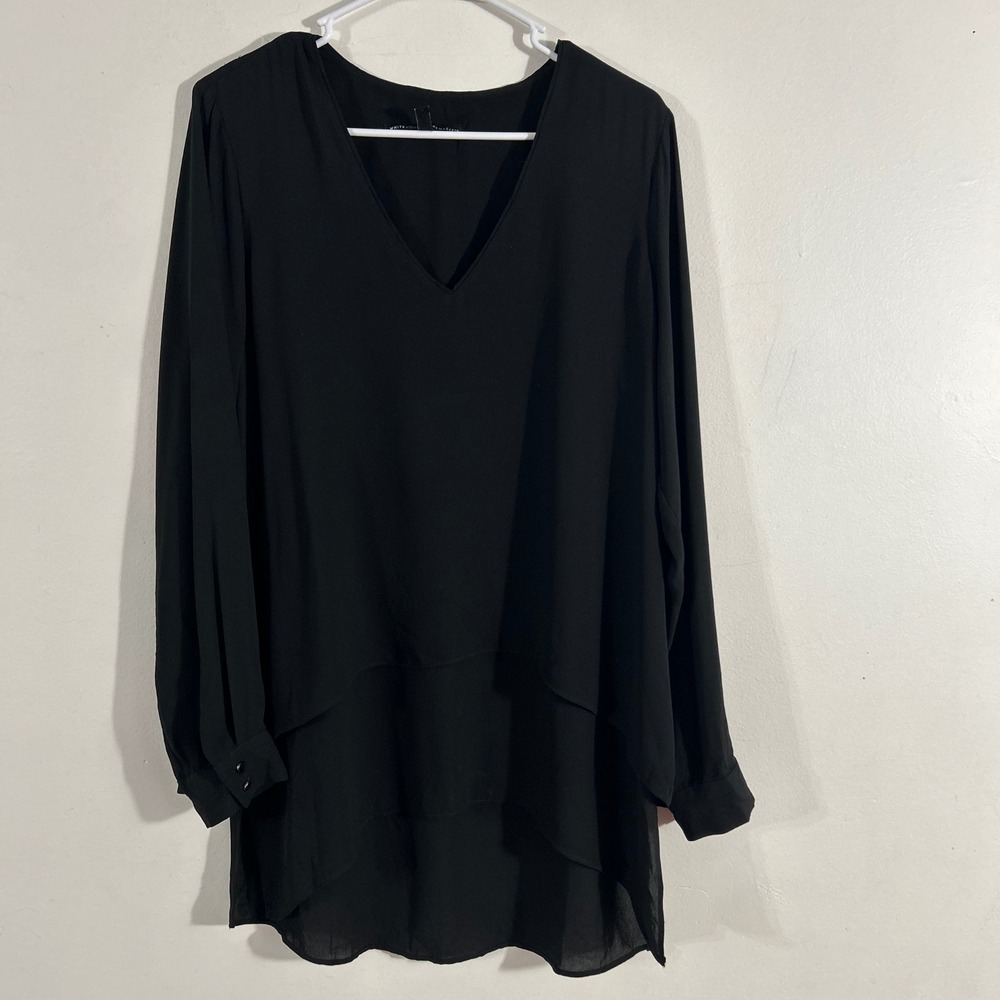 White House Black Market Tunic Women Medium Black Layered V-Neck Long Sleeve